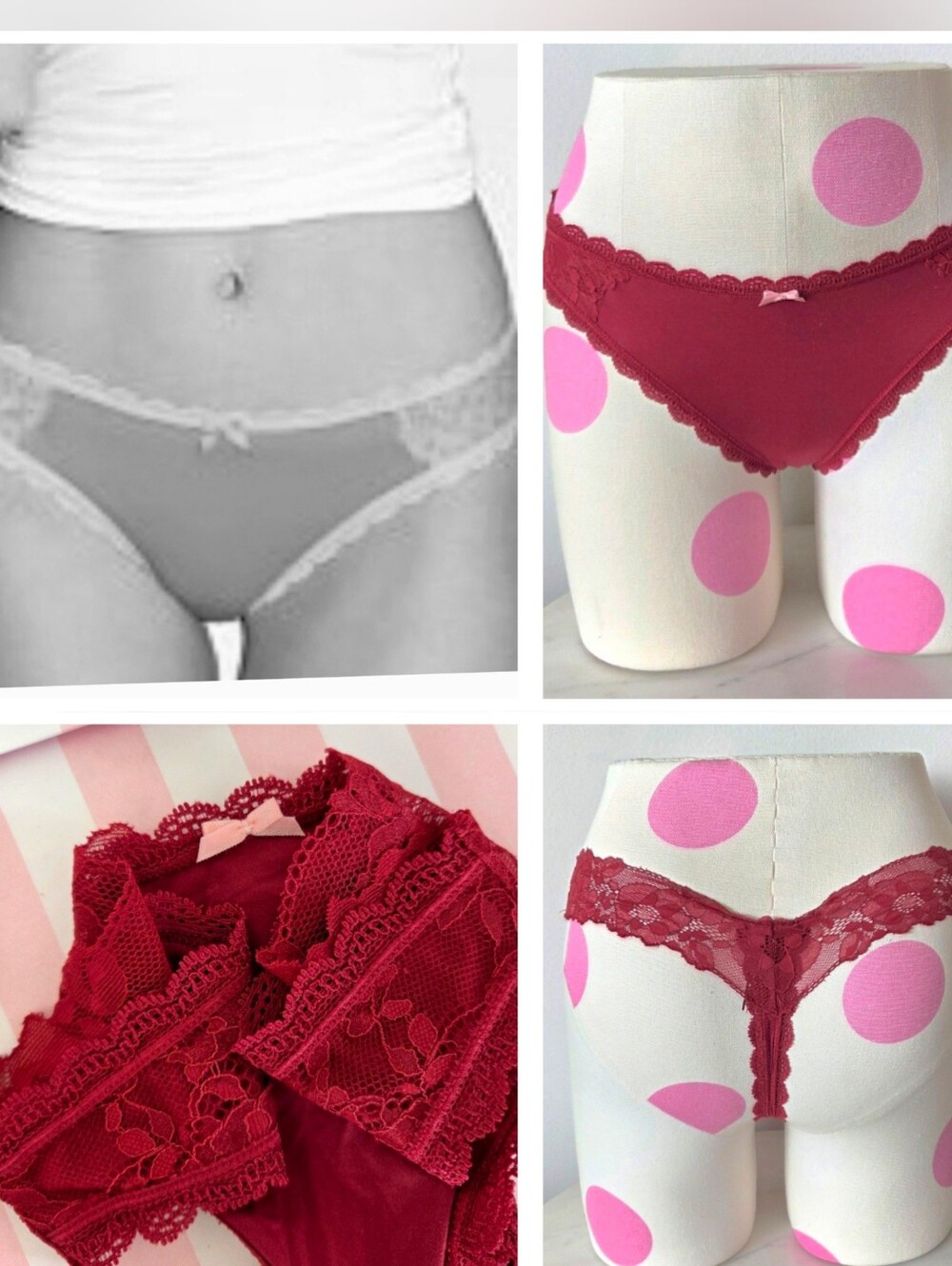 Victoria's Secret VTG Dream Angels Thong Tanga Panty NWT Lace Bow Satin